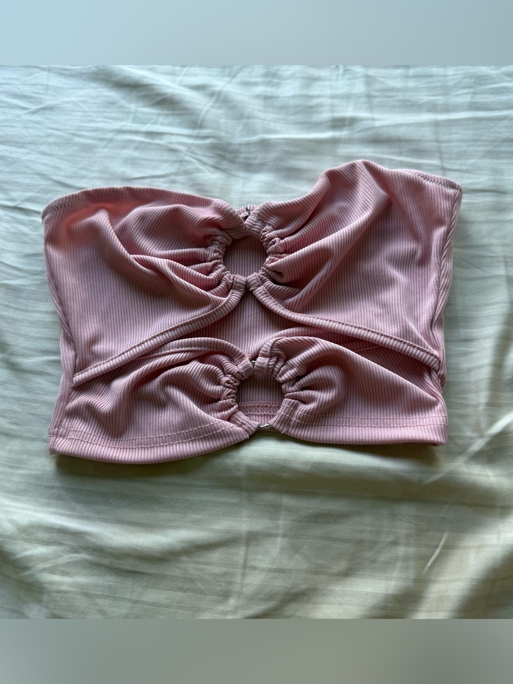 SHEIN Pink Ribbed Double-Cutout Bandeau Top